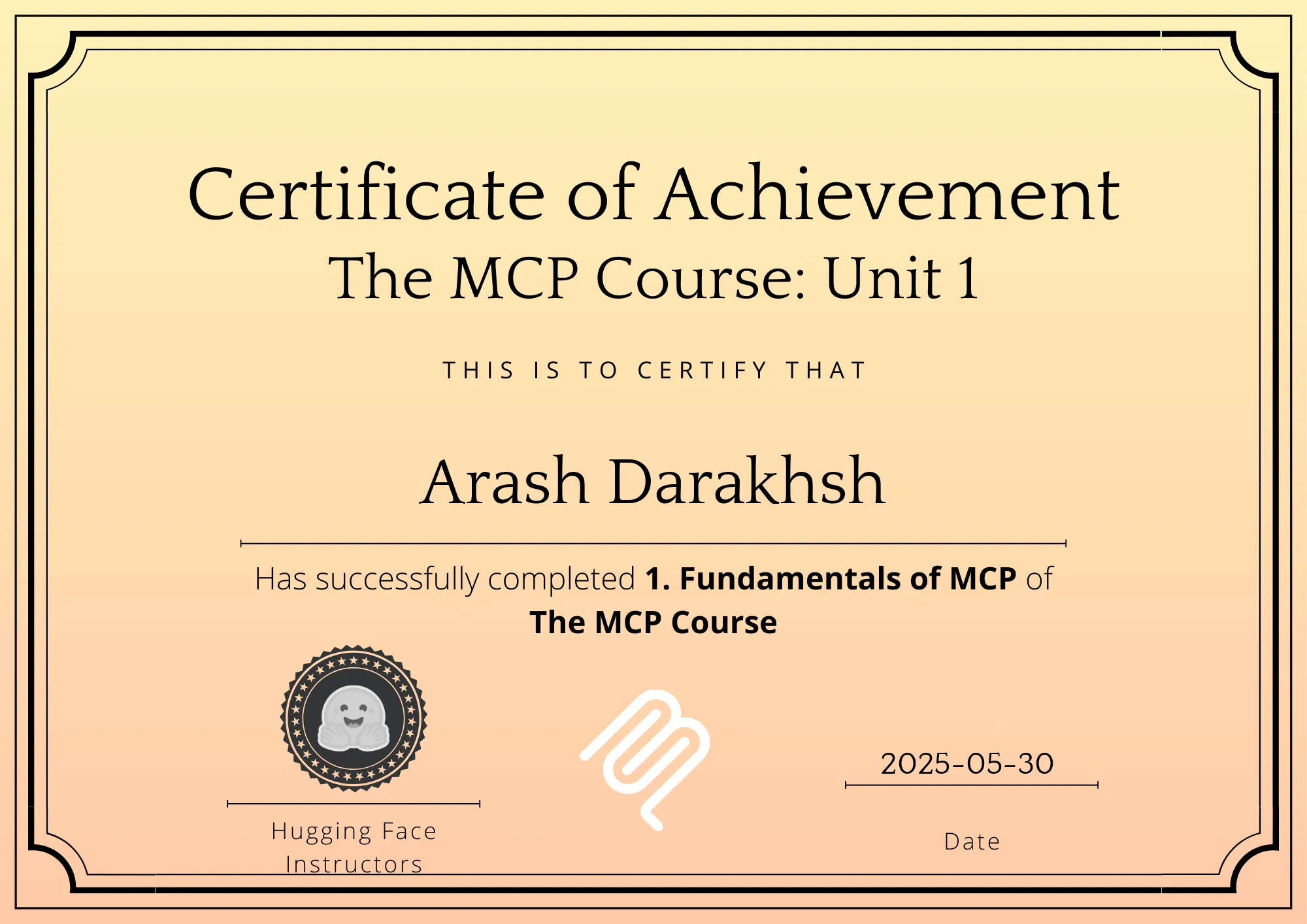 HuggingFace MCP Course Certificate